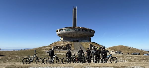 The e-MTB group in front of the Buzludzha monument