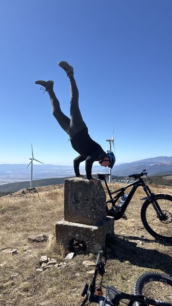 A handstand on the survey marker