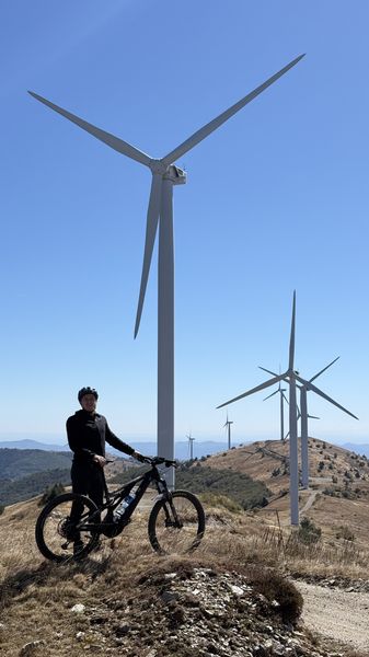 Under the wind turbine blades