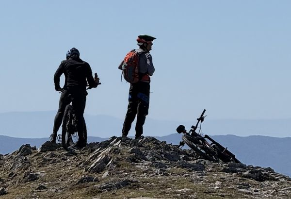 Two riders on the rocks near Buzludzha