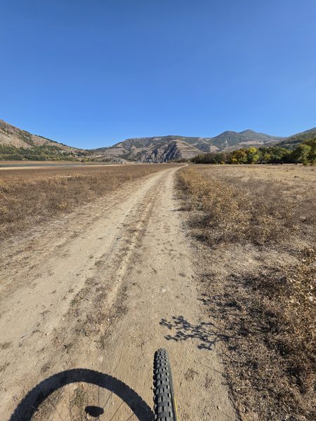 The dirt road across the reservoir bed
